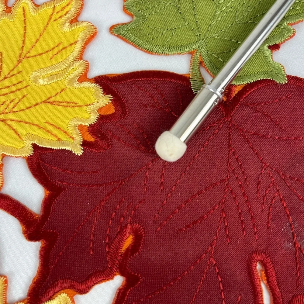 Trio of Placements/Chargers (3) Round Leaf Orange Burgundy Yellow Green Fabric